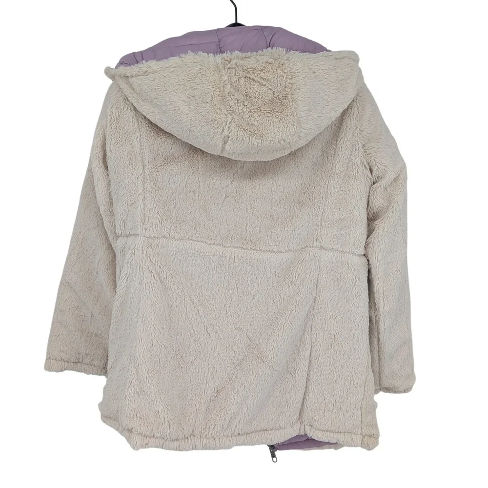 Steven Madden Reversible Puffer Jacket Lavender Faux Fur Hood Cozy Girls 14/16